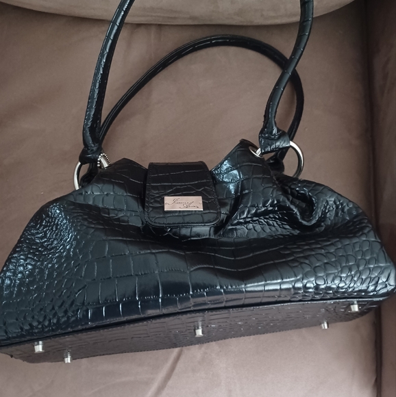 Isabella Adams Black Crocodile Ge urine Leather Shoulder Handbag - Picture 2 of 9